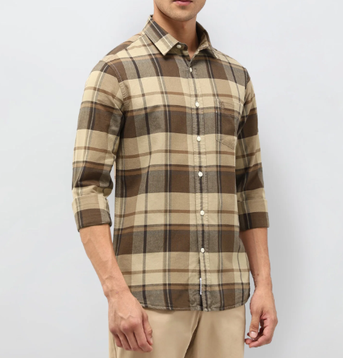Checkered Flannel Shirt – Classic Beige & Brown Edition